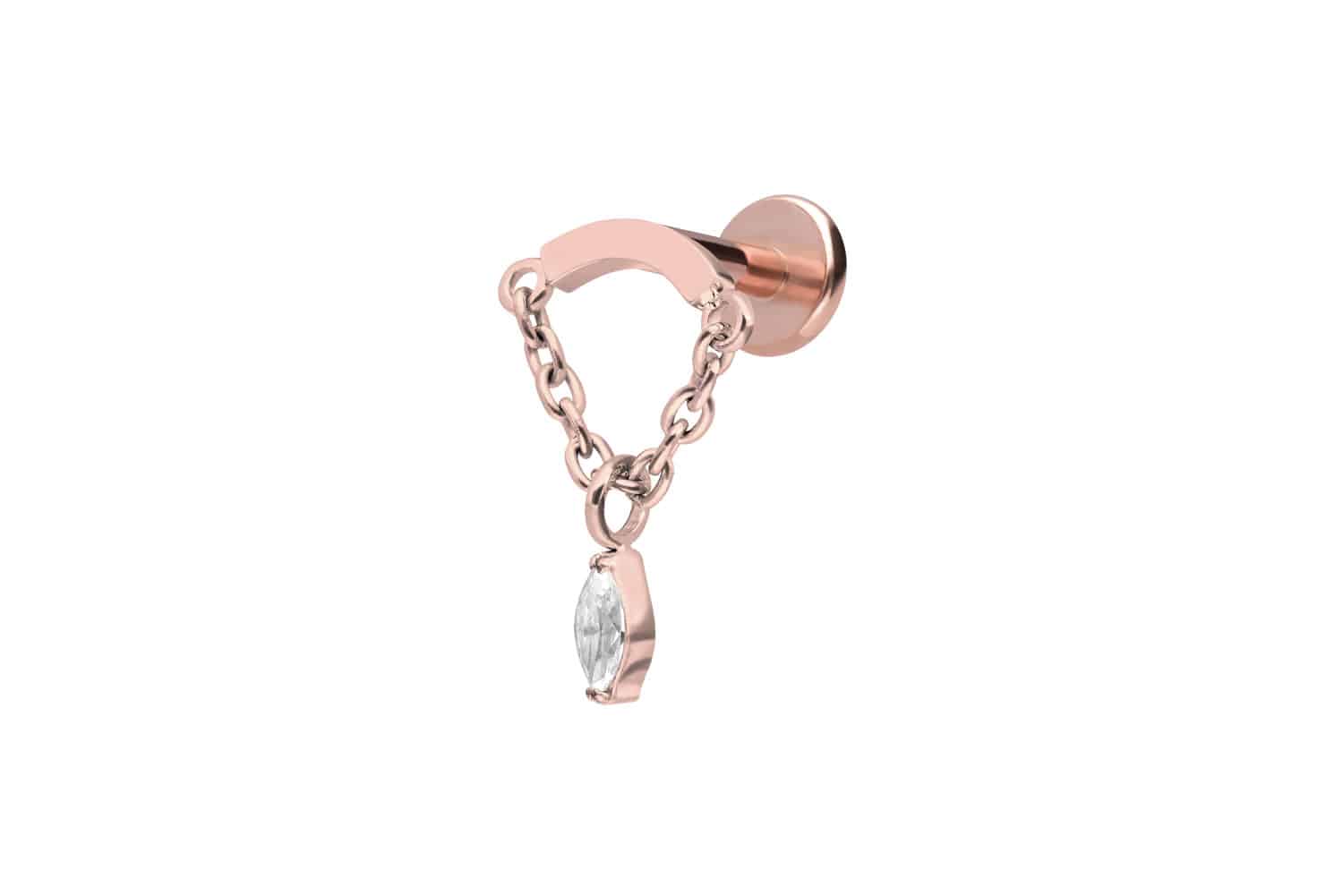 Titan Labret Piercing mit Innengewinde BOGEN + KETTE + KRISTALLTROPFEN